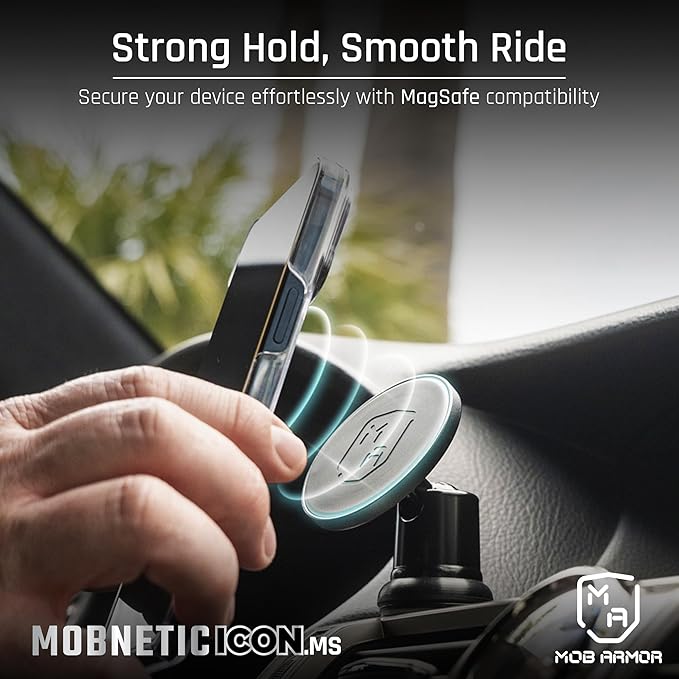 Mob Armor MobNetic Icon.MS MagSafe Compatible Phone Mount, Magnetic Phone Holder for Car w/ 90lb Pull Force, 90º Tilt & 360º Rotation, Aluminum Build, Compatibility for iPhone & Android (Gold)