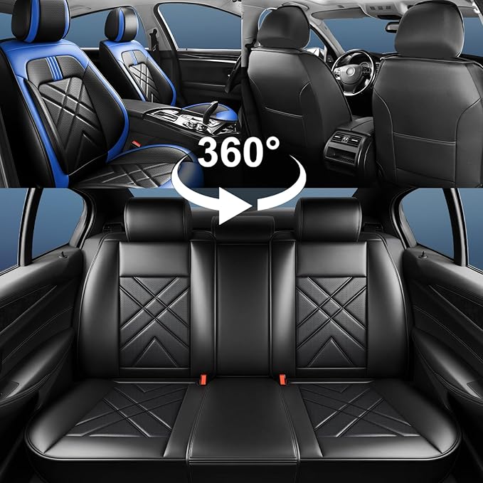 CX-5 Car Seat Covers Custom Fit for Mazda CX-5 2013-2025 2026, Full Coverage Leather Waterproof Breathable Seat Covers, Automotive Seat Protectors, Airbag Compatible(Full Set Seats, Black-Blue)
