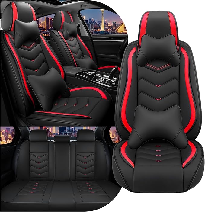 CTDS Car Seat Covers for Mazda CX-5 CX-3 CX-7 CX-9 CX-50 CX-30 CX-70 CX-90 2007-2026, Stylish Sport Seat Cover, Premium Nappa Leather Car Seat Cover.(Luxury 5 Seats/Black Red)