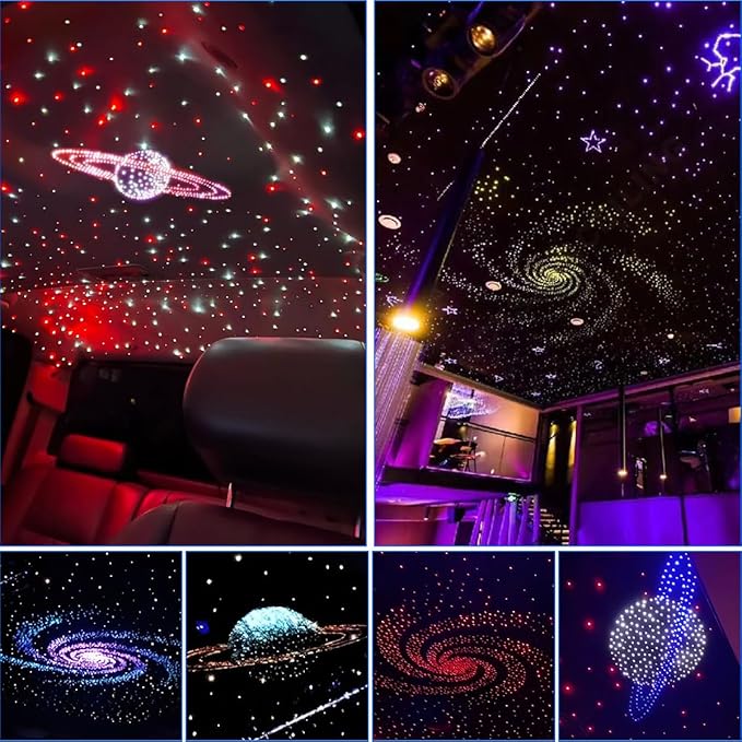 AKEPO 3.2W Mini Size 6-Hole RGB Colorful Star Chasing Fiber Optic Light Kit, 9.8ft 360pcs*0.75mm/0.03in APP Control Milti-Color Sound Activated Starlight Headliner Kit for Car Home Use