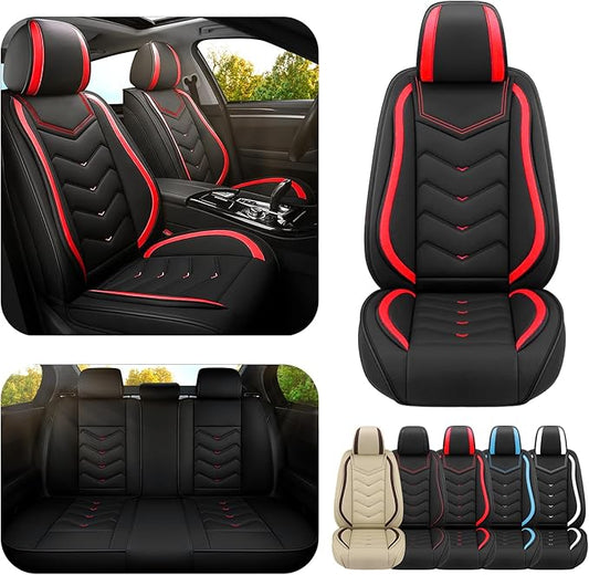 Car Seat Covers for Mercedes-Benz S-Class 2005-2026, Premium Nappa Leather Car Seat Cover, Stylish Sport Seat Covers， Automobile Seat Cover Sets.(Standard 5 Seats/Black Red)