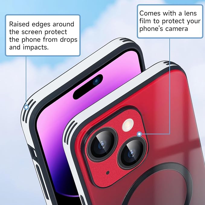 Guppy Compatible with iPhone 13 with MagSafe Case, Magnetic Gradient Case with MagSafe Charging, Gradient Glass Back Cover with Lens Film-Red