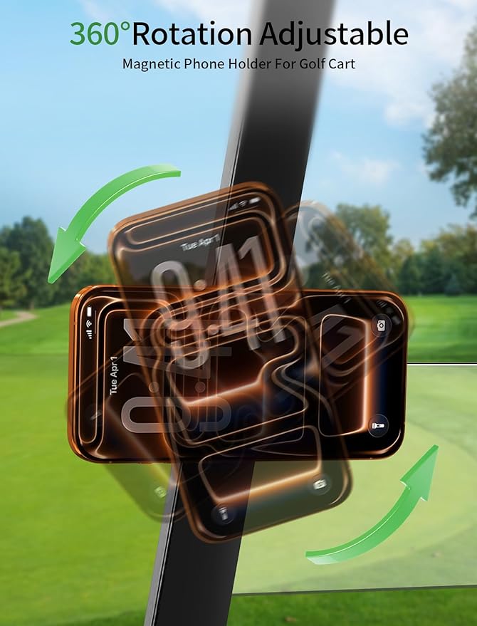 GBEAST Magnetic Golf Cart Phone Holder Compatible with MagSafe for iPhone 12-17 Series,360° Rotation Golf Accessories for Men Women,N52 Magnets Phone Mount for EZGO/Club Car/Yamaha, Ideal Golf Gifts