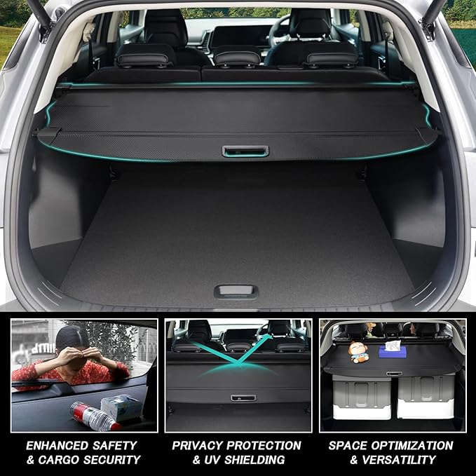 Cargo Cover for Hyundai Tucson 2026 2025-2022 Accessories Retractable Trunk Cover Security Shielding Shade Cargo Luggage Cover Trunk Privacy Protection (Carbon Fiber Texture)