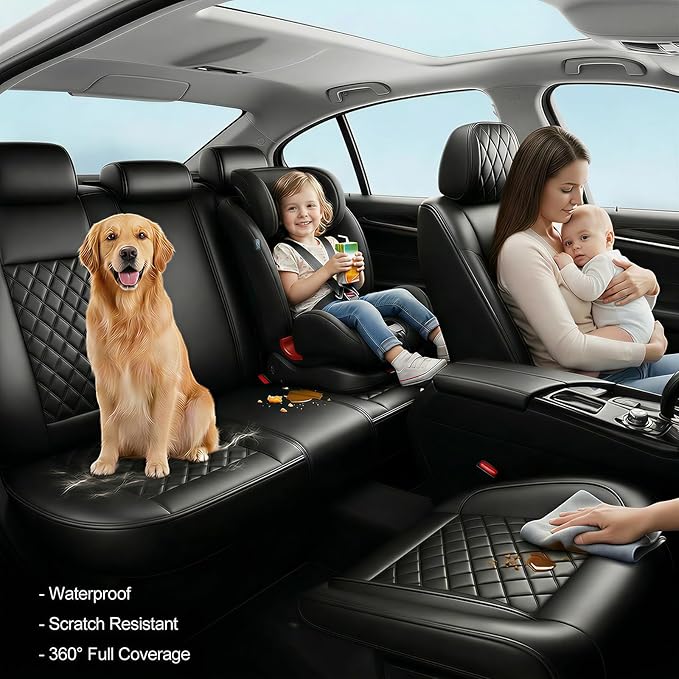 Fit for Santa Cruz Seat Covers Compatible with Hyundai Santa Cruz 2022-2026 - Waterproof Breathable Leather Automotive Seat Cushions Protector,Airbag Compatible,Full Set 5 Seats(Black)