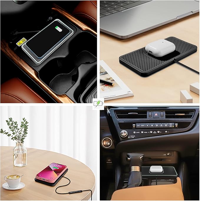 Wireless Charger Car Charging pad,SANMIDO Fast Wireless Phone Charger Cell Phone Non Slip Cordless Charging mat Compatible with iPhone 11/12/12/14/15 Galaxy S21/S22/S23/24 NOTE10 (C1P)