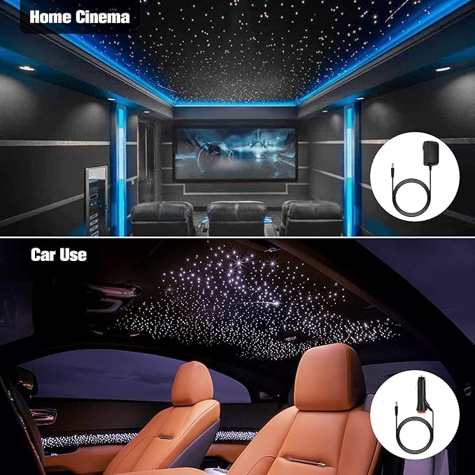 CHINLY Starlight 32w Twinkle 710pcs 13.1ft (0.03in+0.04in+0.06in+0.08in) Bluetooth RGBW LED Fiber Optic Star Ceiling Light,APP/Remote +Adapter+Cigarette Lighter+10 Crystals,for Headliner/Ceiling