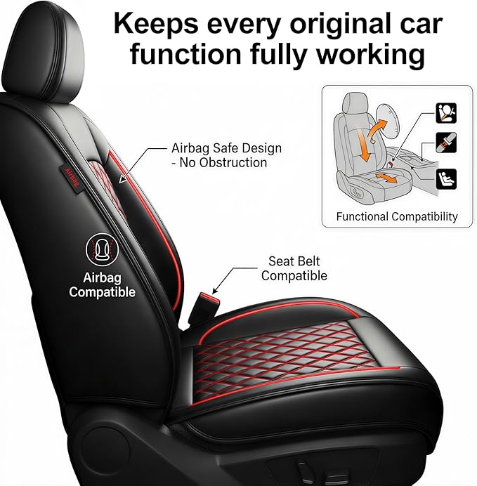 Fit for Accent Seat Covers Compatible with Hyundai Accent 2017-2026 - Waterproof Breathable Leather Automotive Seat Cushions Protector,Airbag Compatible,Only 2 Front seat Covers(Redline)