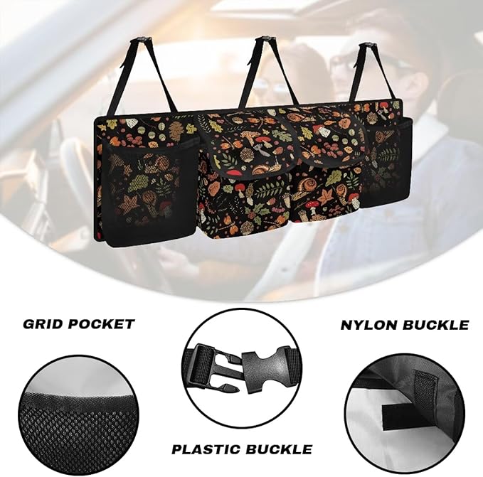 Mushroom Trunk Organizer for Car, Trucks, SUV, Space-Saving Back Seat Car Organizer Adjustable Car Back Seat Organizer with 4 Pockets, Car Organizers Storage Bag