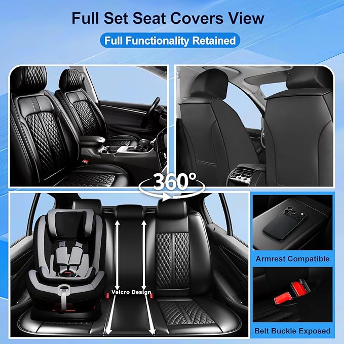 Fit Tahoe Car Seat Covers(2 Row 5 Seats) for Select Chevrolet/Chevy Tahoe 2000-2025 2026 - Full Coverage Leather, Waterproof & All Weather Seat Cushion Protector, Black