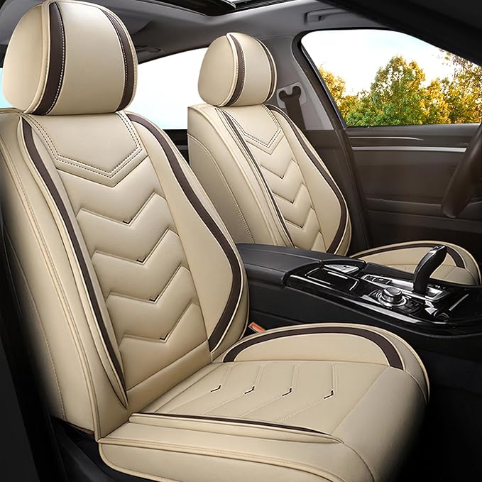 Car Seat Covers for KIA Sedona 2003-2021, Premium Nappa Leather Car Seat Cover, Stylish Sport Seat Covers， Automobile Seat Cover Sets.(Standard 2 Seats/Beige)
