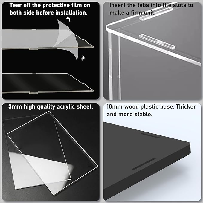 Choowin Acrylic Display Case for Lego Typewriter 21327, Razor Crest 75292, Central Perk 21319, Iron Man 76125 - Thickened Clear Acrylic Display Box for Collectibles - Dustproof, Assemble, Black Base