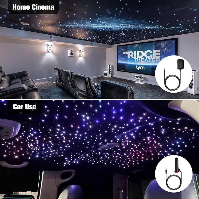 CHINLY 16W 550pcs 13.1ft 0.03in Bluetooth APP/Remote RGBW LED Fiber Optic Star Ceiling Lights Kit +Adapter+Cigarette Lighter for Car/Home Theater