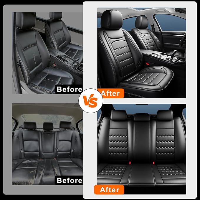 Car Seat Covers Custom Fit for Mazda 3 2007-2026, Premium Leather, Full Coverage Leather Waterproof Breathable Seat Covers, Automotive Seat Protectors, Airbag Compatible(Full Set Seats, Black)