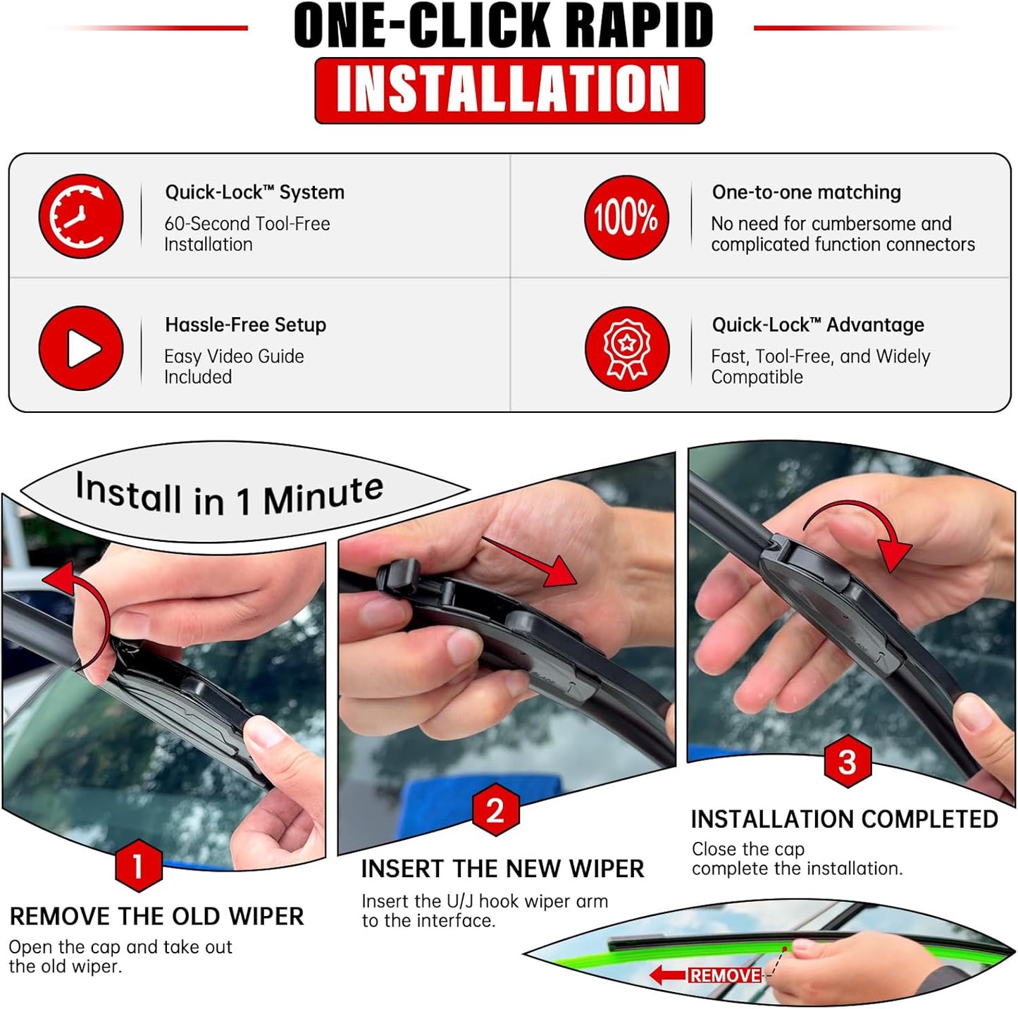 Windshield Wiper Blades Replacement for Toyota Highlander 2020 2021 2022 2023 Original Factory Quality Front Rear Wipers Blade Set for My Car - 26" 18" 10" (Pack of 3)