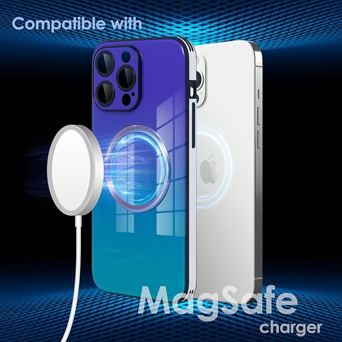 Guppy Compatible with iPhone 16 Pro Case Magnetic, with Full Camera Lens Protector [Compatible with MagSafe] Scratch Resistant Gradient Glass Back Cover Phone Case-Purple