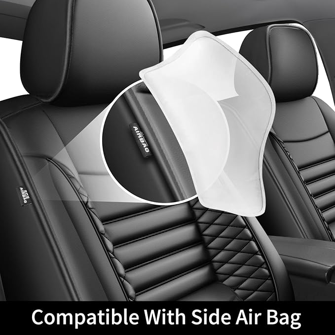 Fit Prius Car Seat Covers for Toyota Prius 2001-2024 2025 2026 - Upgraded Premium Waterproof & Breathable Leather, Airbag Compatible, All-Weather Seat Cushion Protector (Full Set, Black)