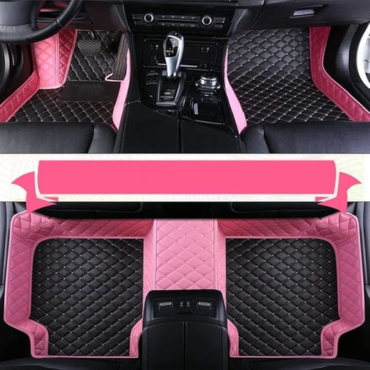 Custom Car Floor Mats for 96% Sedan SUV Sports Car Protection Full Coverage Pads Anti-Slip Leather Floor Lining All Weather Car Floor Mats (Black with Pink)