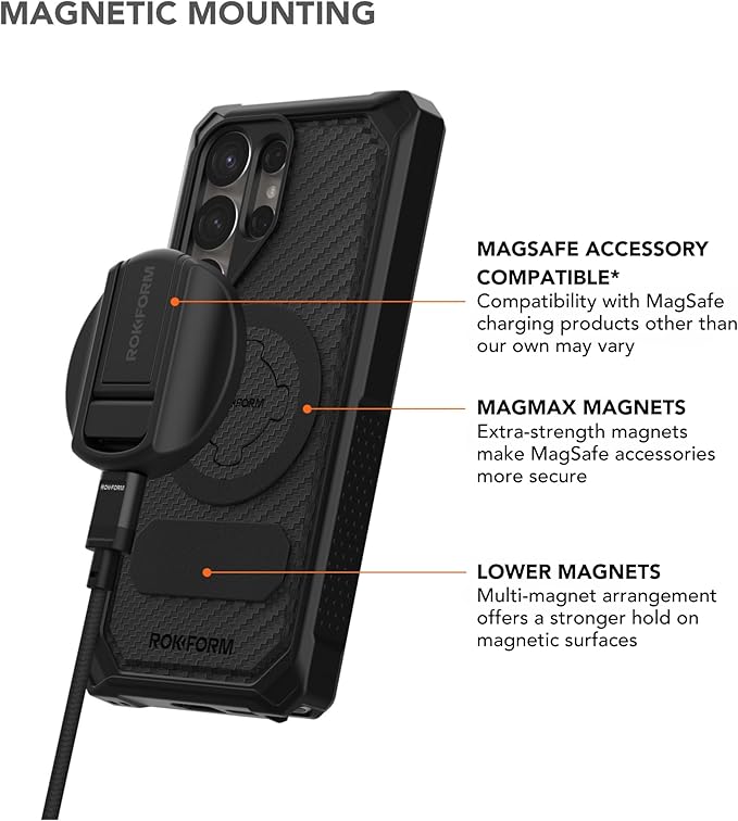 ROKFORM Rugged Protective Case Compatible with Galaxy S25 Ultra, Magnetic Cover with Twist Lock, Drop-Tested Armor (Black) | Magnetic Cover, with Twist Lock, Drop Tested Armor