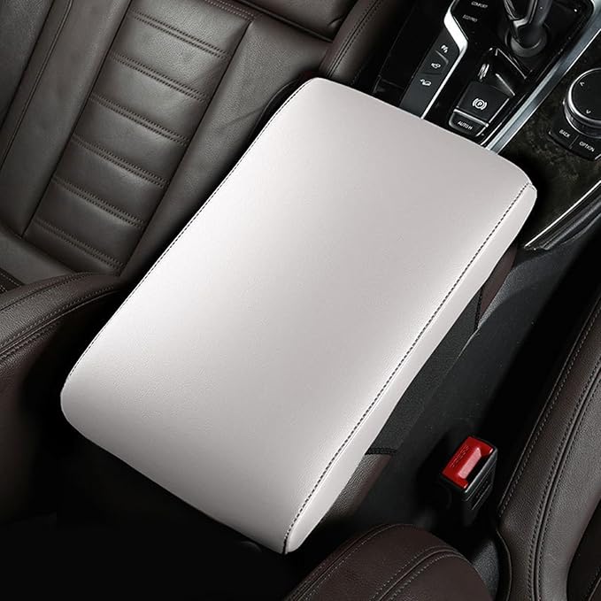 Car Armrest Cover Pad for BMW 3 Series 340i 330d 330i 320i 2000-2025 Premium Leather Center Console Armrest Cushion Pad Anti-Scratch Waterproof Auto Interior Accessories White Style