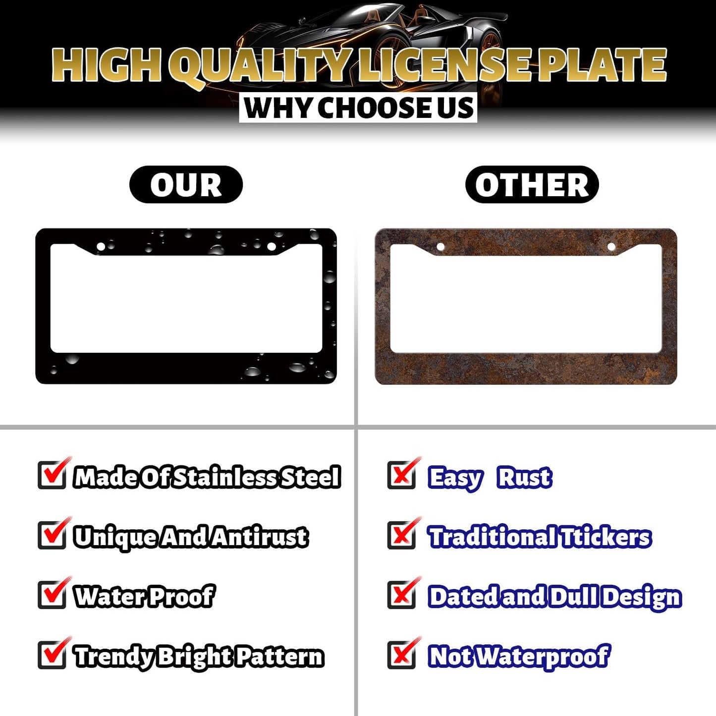 Blessed License Plate Frame Christian License Plate Stainless Steel Funny Accessories Cars Decor 12.2 X 6.2 Inch with 2 Holes and Screws Fits Standard Us Ca Vehicles