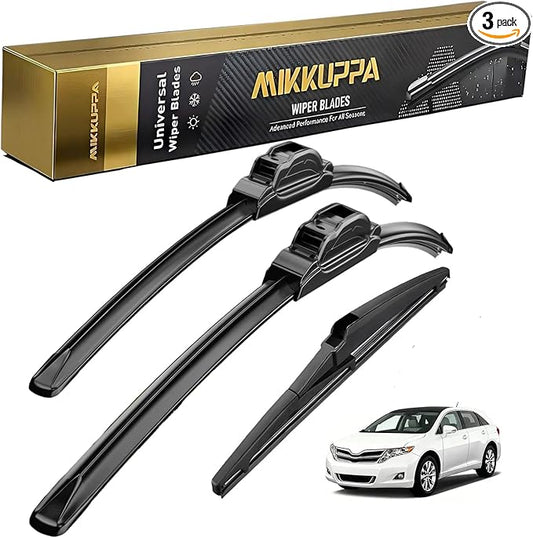MIKKUPPA 26"+22"+12" Windshield Wipers Blades Replacement for 2009-2016 Toyota Venza, U/J HOOK Front & Rear All Season Wiper Blades Set(Pack of 3)