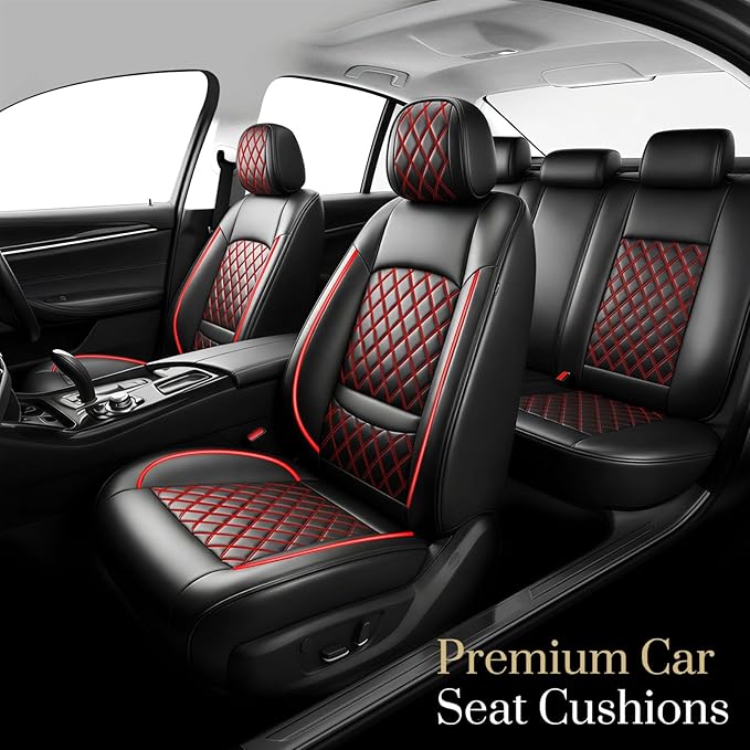 Fit for Sonata Car Seat Covers Compatible with Hyundai Sonata 2004-2026-Waterproof Breathable Leather Automotive Seat Cushions Protector, Airbag Compatible, Full Set 5 Seats(Redline)
