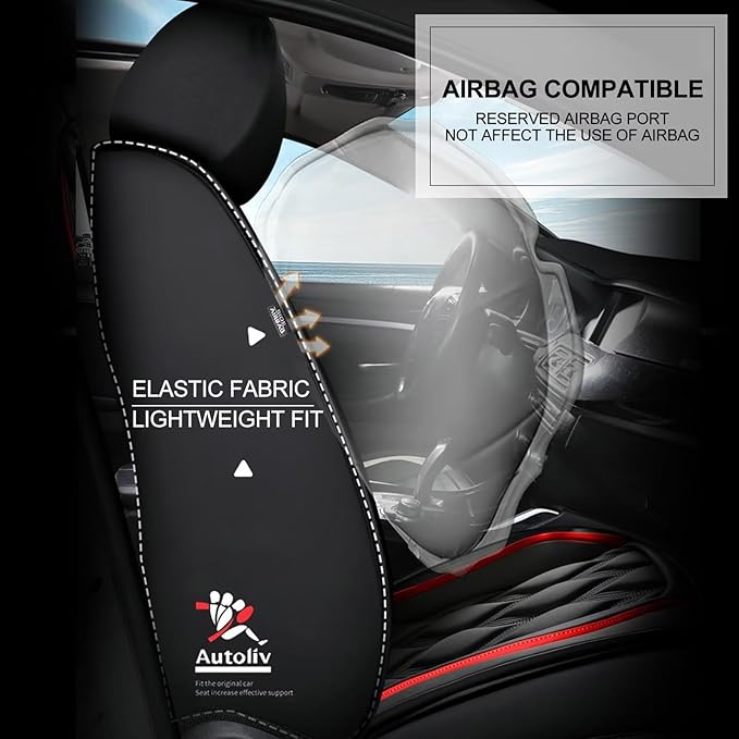 AOMSAZTO Car Seat Covers Full Set Fit for Hyundai Tucson 2010-2026 Waterproof Faux Leather Car Seat Cushions Automotive 5 Seat Covers Set（Black&Redline）