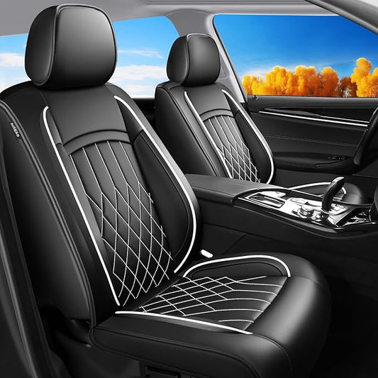 Fit for Sonata Car Seat Covers Compatible with Hyundai Sonata 2004-2026-Waterproof Breathable Leather Automotive Seat Cushions Protector, Airbag Compatible, Full Set 5 Seats(Whiteline)