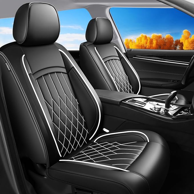 Fit for Sonata Car Seat Covers Compatible with Hyundai Sonata 2004-2026 Waterproof Breathable Leather Automotive Seat Cushions Protector, Airbag Compatible, Only 2 front seat covers(Whiteline)