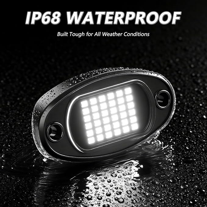 GSRECY Rock Lights Ultra Bright LED Neon Underglow Lights Waterproof for Trucks Pickup SUV UTV ATV RZR Car Boats Motorcycle (White, 16 Pods+ 33ft Wire Harness)