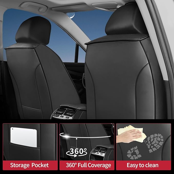 Fit Fj Cruiser Car Seat Covers for Toyota Fj Cruiser 2007-2013 2014 - Upgraded Premium Waterproof & Breathable Leather,Airbag Compatible, All-Weather Seat Cushion Protector (2 Front/Black+Red)