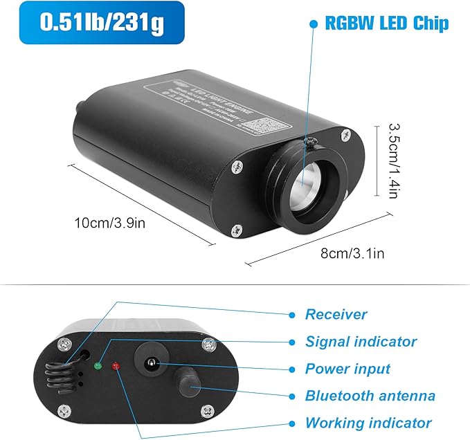 CHINLY 16w 570pcs 9.8ft (0.03in+0.04in+0.06in) RGBW LED Fiber Optic Star Ceiling Light Kit for Headliner/Home Theater