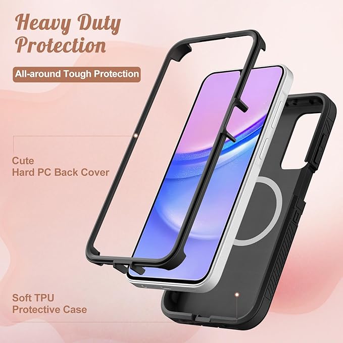 for Samsung Galaxy A15 5G Phone Case - Compatible with MagSafe Women Cute Girls Magnetic Protective Cover Girly Kawaii Mushroom Design Heavy Duty Shockproof for Samsung A15 5G Case 6.5"