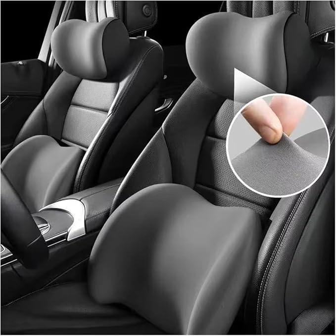 Car Neck Pillow and Lumbar Support Cushion - Memory Foam Backrest for Driver Seat Comfort(Silver)