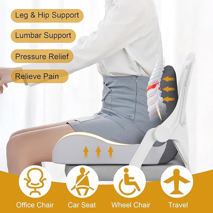 Car Seat Cushion for Long Driving, Ergonomic Memory Foam Seat Cushion, Car Seat Cushion for Back Pain and Lumbar Support Non Slip and Easy Clean for Driving Gaming Chair and Travel A Green