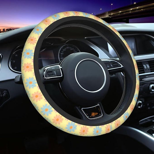 Flowers Cute Steering Wheel Cover Non-Slip Breathable Sweat-Absorbent Suitable for SUV Van Truck Car Universal Protection Accessories 15 Inch Suitable for Women Men