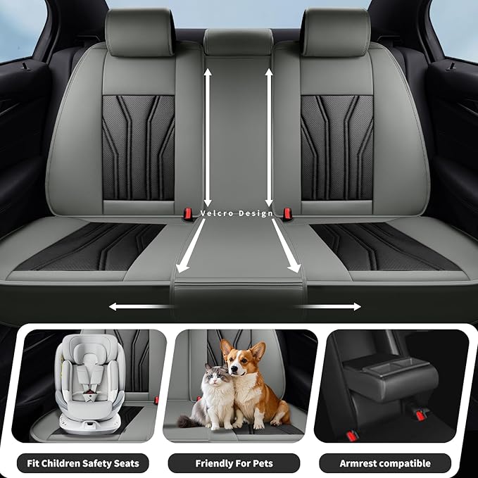 Fit Altima Car Seat Covers Compatible with Nissan Altima 2011-2025 2026 - Premium Leather， Waterproof Breathable， All-Weather Seat Cushion Protecto&Airbag Compatible (2 Front Seat Gray&Black)