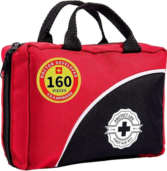Protect Life Survival First Aid Kit for Home/Business, Camping Survival Kits | Mini Travel First Aid Kit | Camping Equipment | Small Kits for Car | Outdoor Emergency Survivals Pack - 160pcs