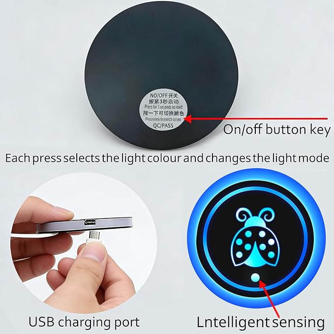 12 Gauge LED Cup Holder Lights for Car,2Pcs LED Light Up Cup Holder Coasters with 7 Colors 3 Modes,Waterproof Interior Atmosphere Lamp,Car Decor Accessories Cool Bullet Gift for Women Men