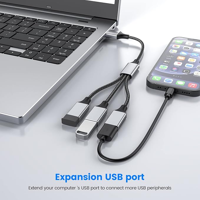 USB 3 Port Splitter Cable, MOGOOD USB Type B Splitter 1 Male to 3 Female USB 2.0 Adapter Power Cord Extension Hub for Charging/Data Transfer/Laptop/Mac