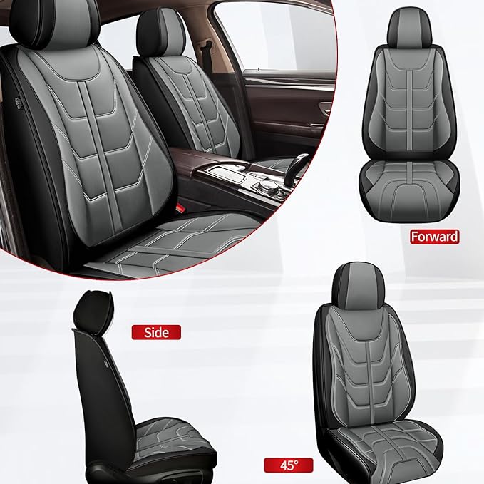 TTX LIGHTING Car Seat Covers fit for Kia Forte 2010-2026 Front Seat: Premium Leather Automotive Seat Cover with Airbag Compatible Waterproof (2 Seats, Black & Gray)