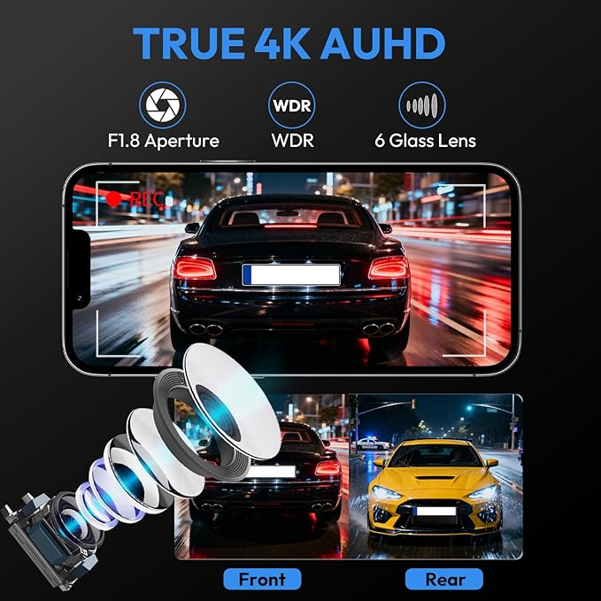Front 4K & Rear 1080P Dash Cam for 2022 2023 2024 2025 Toyota RAV4 LE Limited SE Adventure XLE XSE (Model B)(with Vent Hole),OEM-Style,Loop Recording,Easy Installation,WiFi & App,128G Card