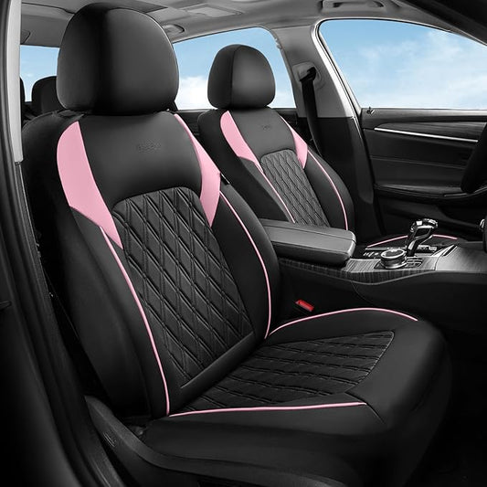 Coverado Leather Seat Covers, Waterproof Car Seat Covers Front Seats, Luxury Front Car Seat Covers Faux Leather Car Seat Protector, Automotive Car Seat Covers Universal Fit Most Cars Truck, Black&Pink