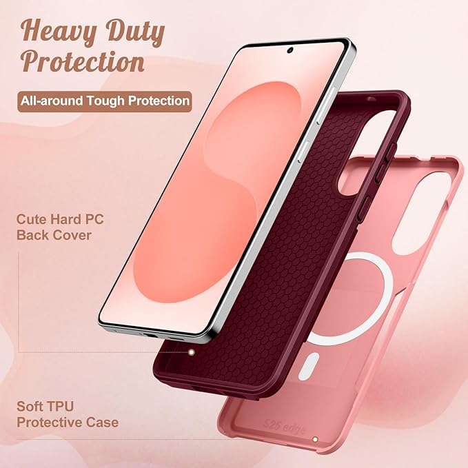 for Samsung Galaxy S25 Edge Case - Compatible with MagSafe Women Girls Cute Magnetic Protective Phone Cover Girly Unique Fashion Heavy Duty Shockproof Design for Samsung S25 Edge Case