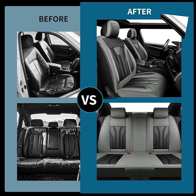 Fit Sonata Car Seat Covers Premium Leather for Hyundai Sonata 2007-2025 2026. Waterproof， Breathable, Scratch-Resistant & All-Weather Seat Cushion Protector（Full Set,Gray&Black