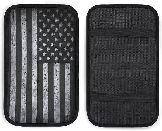 for Vintage Retro American Flag Black Car Center Console Armrest Cover Car Handrail Box Cushion Handrail Box Armrest Cushion Middle Consoles Protector for Most Car