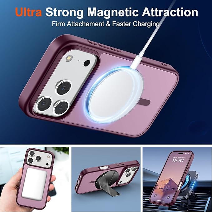 SUPFINE Magnetic for iPhone 17 Pro Case (Compatible with MagSafe)(Military Grade Drop Protection) Translucent Matte Shockproof with Anti-Fingerprint Phone Cover 2025,Wine Red
