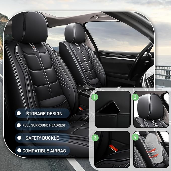 Leather Car Seat Covers Fit for Toyota Matrix 2003-2013, 5 Seater Car Seat Cover, Premium Waterproof, Scratch Resistant Car Interior Accessories (Full Set Black)