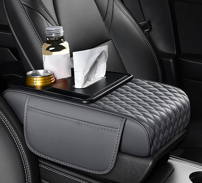 Car Armrest Center Console Cover for Lincoln MKX 2007–2018, Center Console Pad with Cup Holder, Multifunctional Armrest Cushion,D Grey